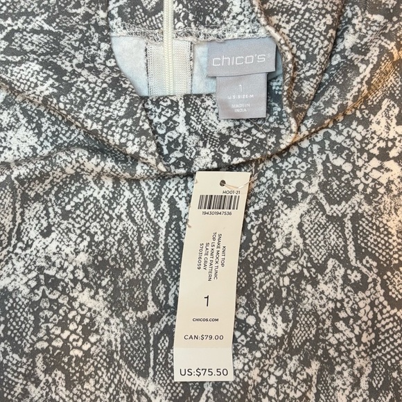 NWT Chicos Snake-Print Mock Neck Tunic, SZ 1, Medium - Picture 4 of 7